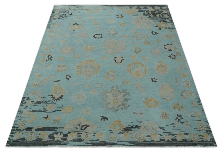 Antique Blue 8x10, 9x12, 10x14 and 12x15 Hand Knotted Charcoal Traditional Persian Oushak Wool Rug | NT3 - The Rug Decor