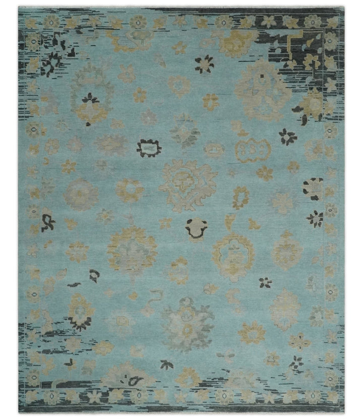 Antique Blue 8x10, 9x12, 10x14 and 12x15 Hand Knotted Charcoal Traditional Persian Oushak Wool Rug | NT3 - The Rug Decor