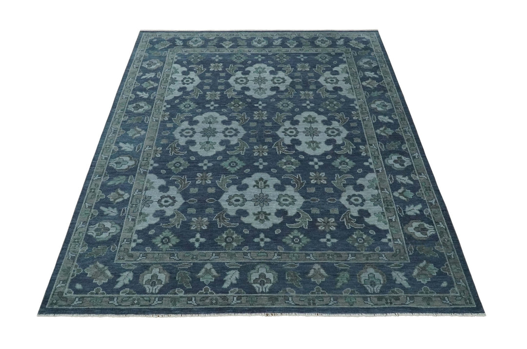 Antique Blue and Silver Traditional Hand Knotted Vintage Oushak Wool Rug, Living Room Rug | NT30 - The Rug Decor