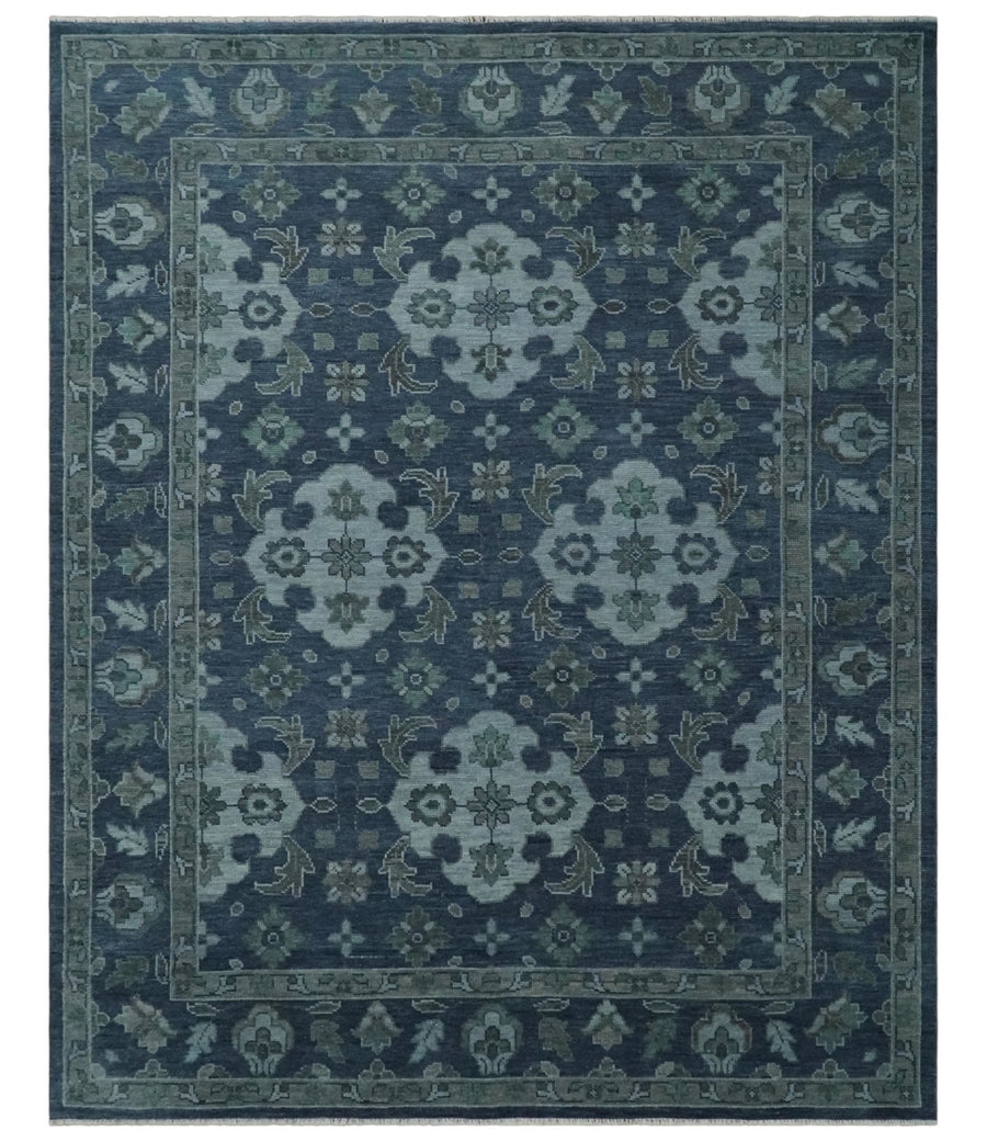 Antique Blue and Silver Traditional Hand Knotted Vintage Oushak Wool Rug, Living Room Rug | NT30 - The Rug Decor