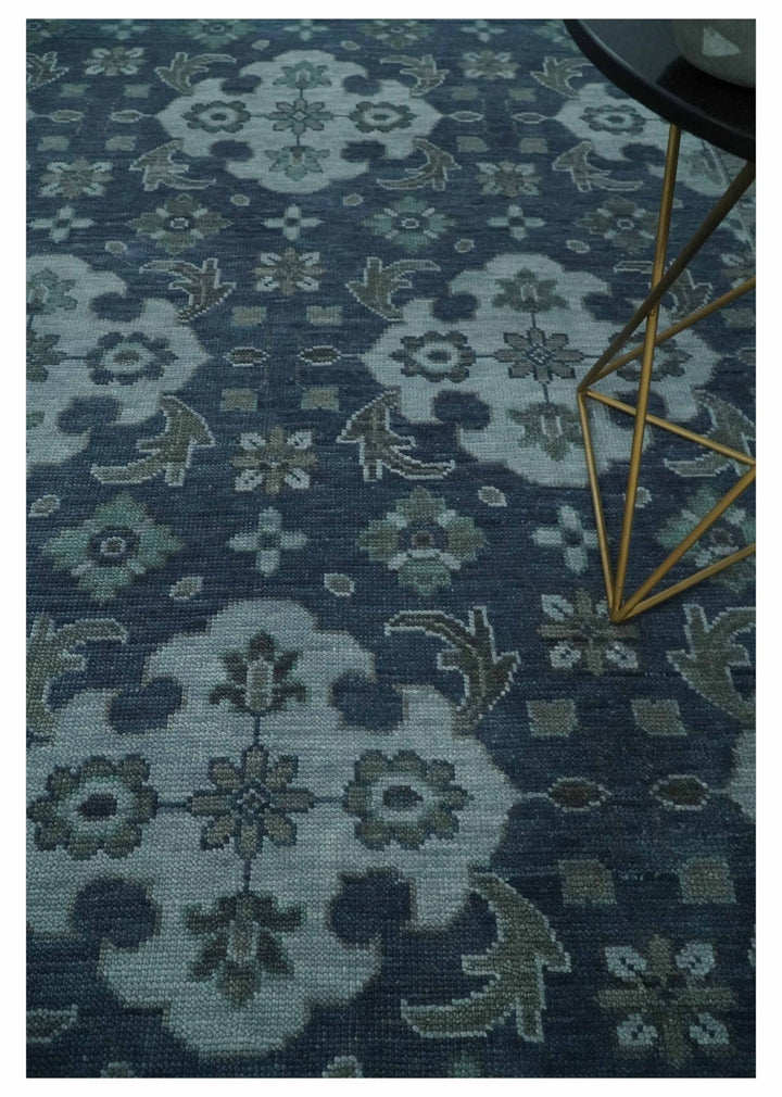 Antique Blue and Silver Traditional Hand Knotted Vintage Oushak Wool Rug, Living Room Rug | NT30 - The Rug Decor