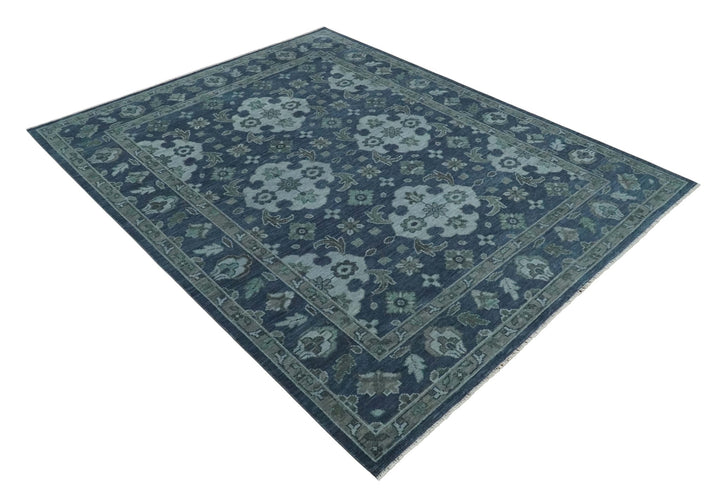 Antique Blue and Silver Traditional Hand Knotted Vintage Oushak Wool Rug, Living Room Rug | NT30 - The Rug Decor