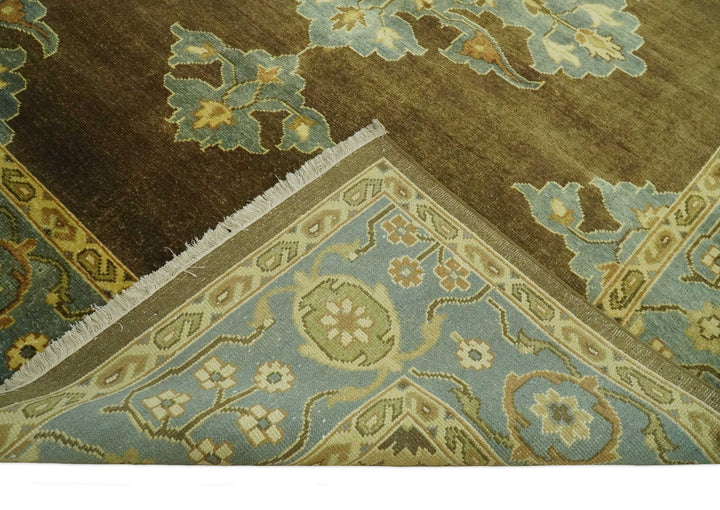 Antique Brown and Blue 8x10 Hand Knotted Heriz Serapi Medallion Area Rug | AC19810 - The Rug Decor