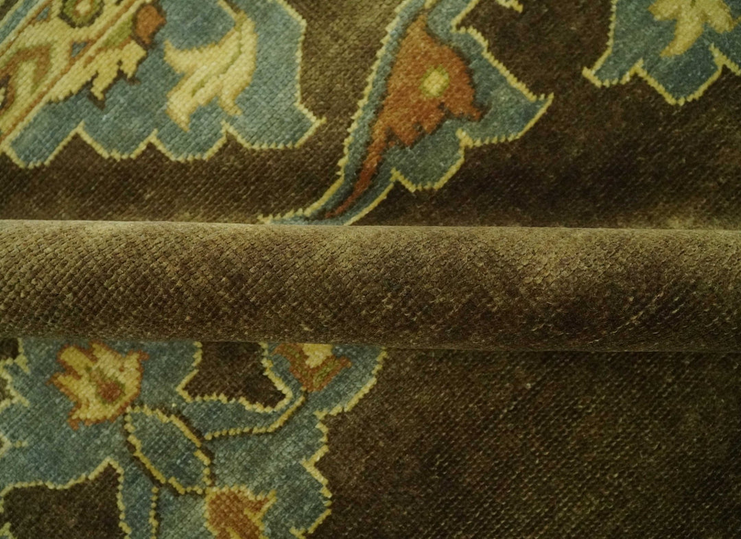 Antique Brown and Blue 8x10 Hand Knotted Heriz Serapi Medallion Area Rug | AC19810 - The Rug Decor