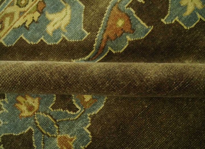 Antique Brown and Blue 8x10 Hand Knotted Heriz Serapi Medallion Area Rug | AC19810 - The Rug Decor