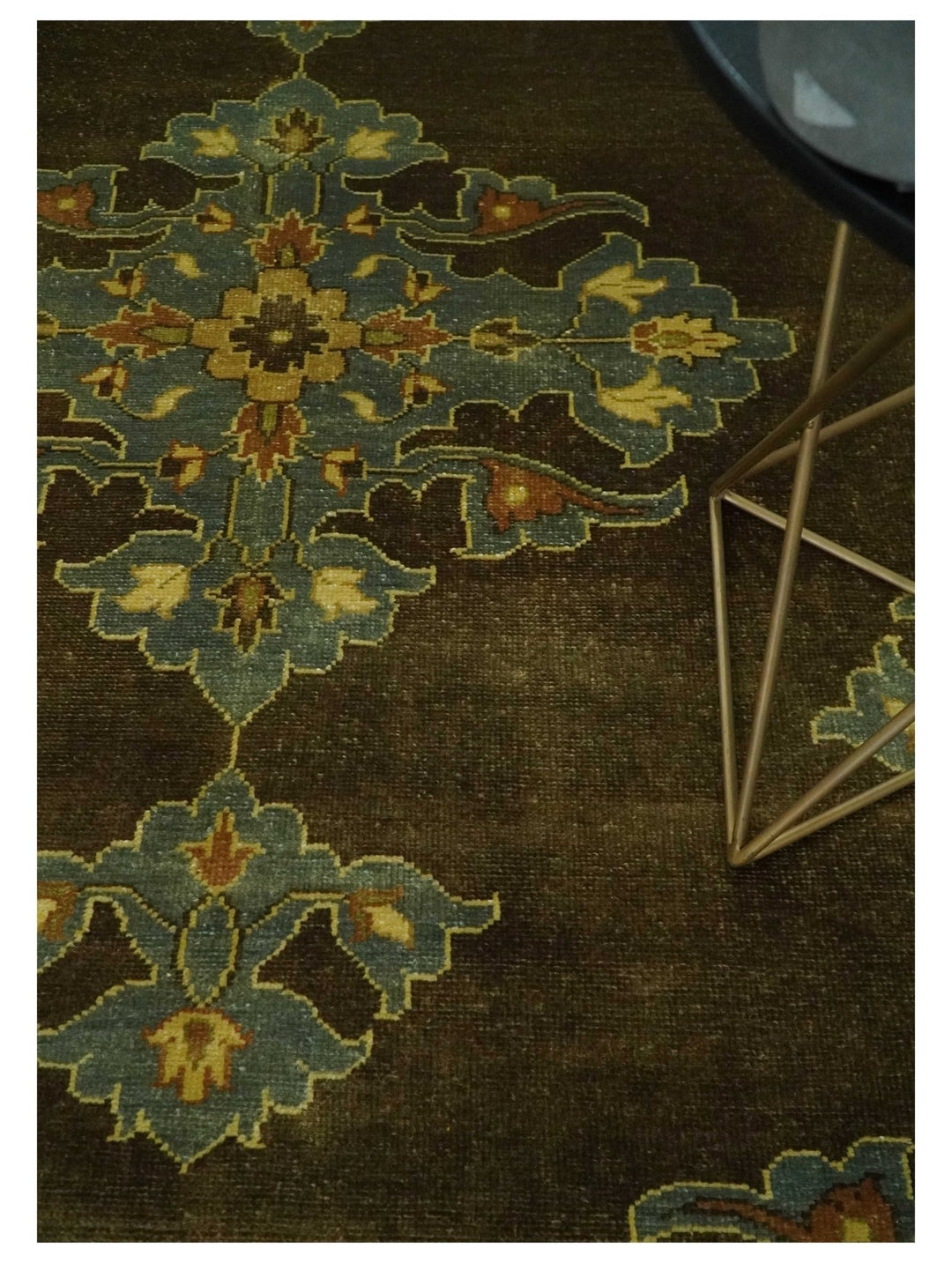 Antique Brown and Blue 8x10 Hand Knotted Heriz Serapi Medallion Area Rug | AC19810 - The Rug Decor