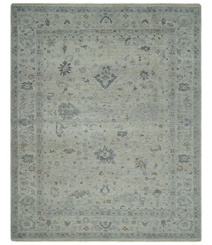 Antique Distressed look Beige and Charcoal Low Pile Multi Size Oushak wool Area Rug - The Rug Decor
