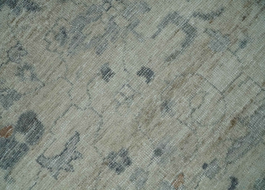 Antique Distressed look Beige and Charcoal Low Pile Multi Size Oushak wool Area Rug - The Rug Decor