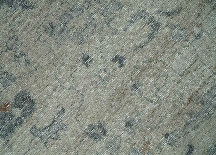 Antique Distressed look Beige and Charcoal Low Pile Multi Size Oushak wool Area Rug - The Rug Decor
