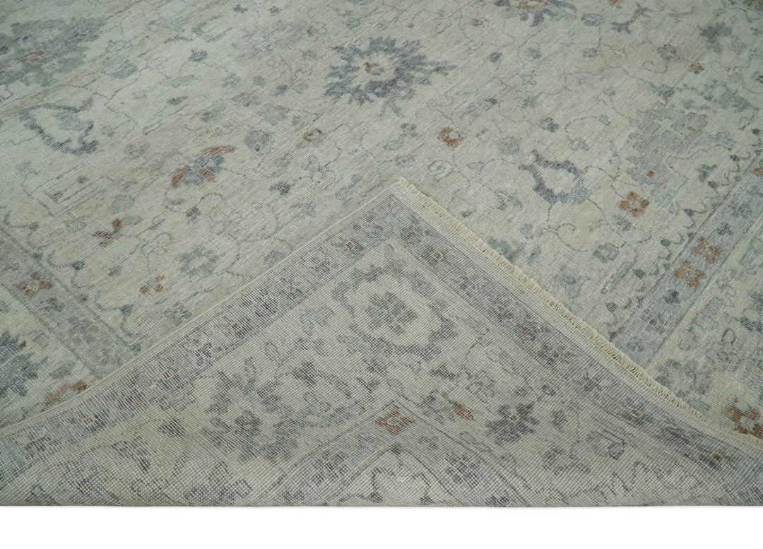 Antique Distressed look Beige and Charcoal Low Pile Multi Size Oushak wool Area Rug - The Rug Decor