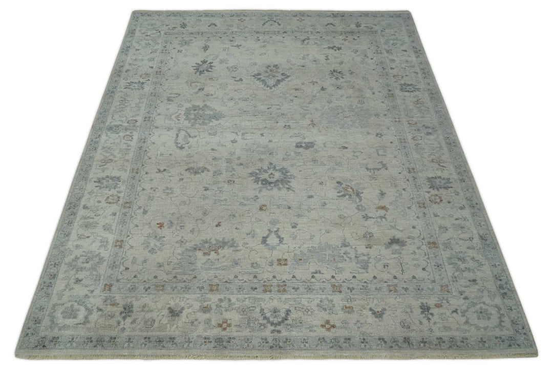 Antique Distressed look Beige and Charcoal Low Pile Multi Size Oushak wool Area Rug - The Rug Decor