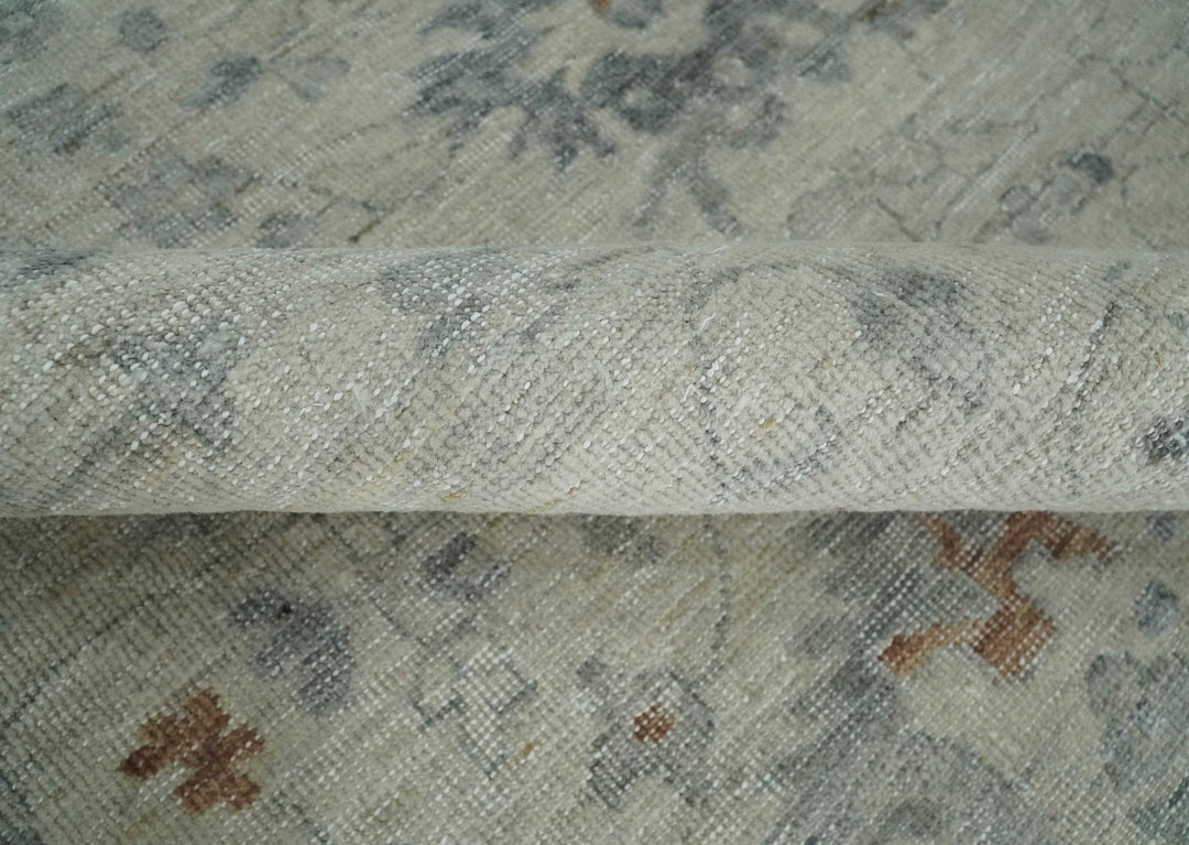 Antique Distressed look Beige and Charcoal Low Pile Multi Size Oushak wool Area Rug - The Rug Decor