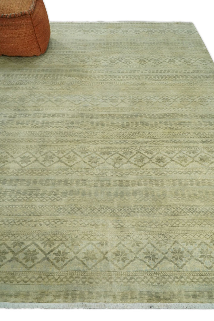 Antique faded 8x10 Vintage Oriental Traditional Olive and Beige Wool Area Rug | TRDCP547810 - The Rug Decor