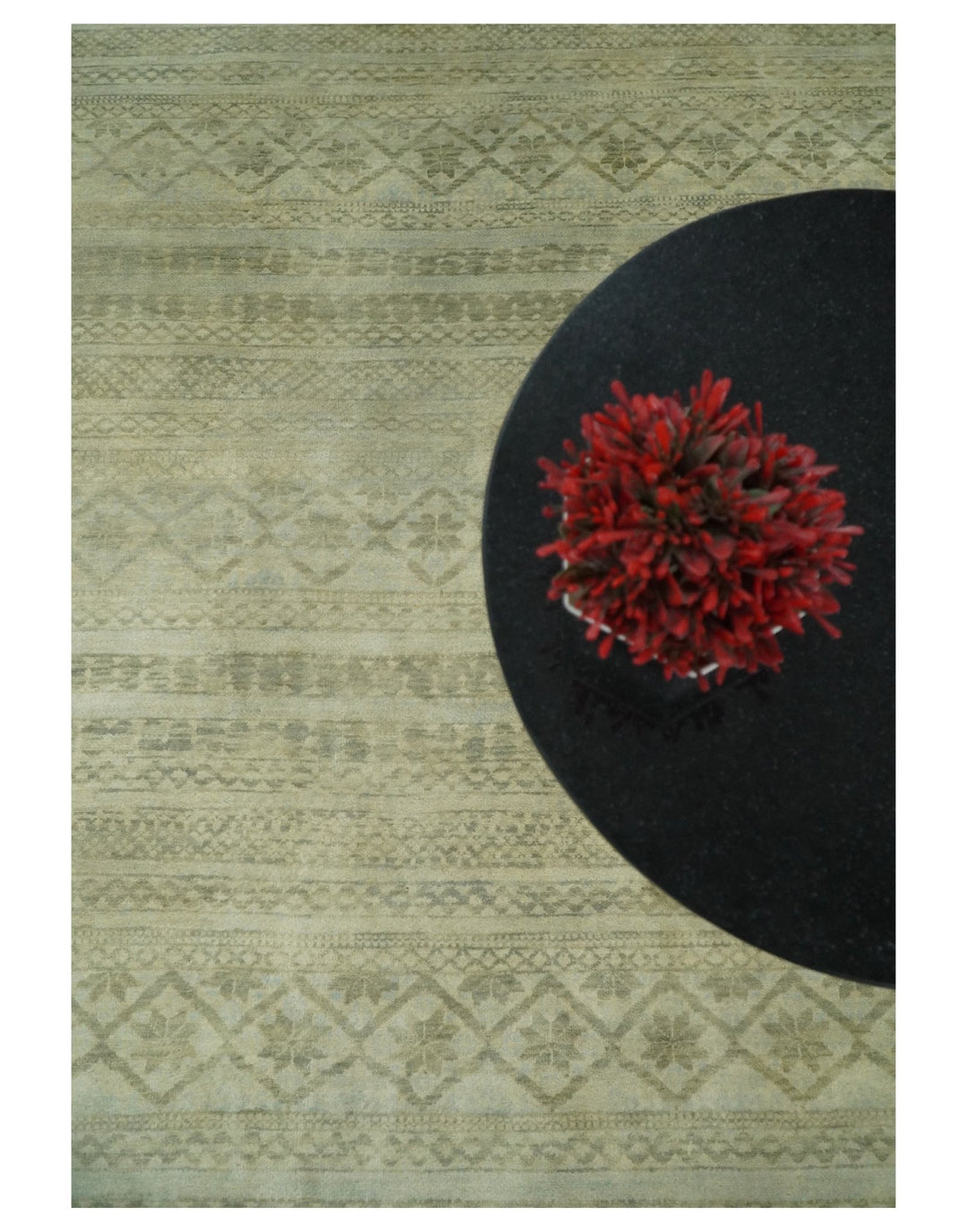 Antique faded 8x10 Vintage Oriental Traditional Olive and Beige Wool Area Rug | TRDCP547810 - The Rug Decor