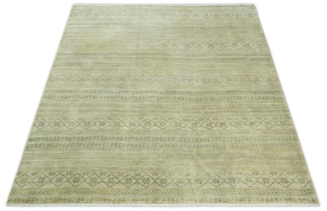 Antique faded 8x10 Vintage Oriental Traditional Olive and Beige Wool Area Rug | TRDCP547810 - The Rug Decor