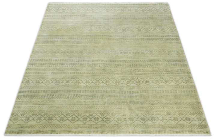 Antique faded 8x10 Vintage Oriental Traditional Olive and Beige Wool Area Rug | TRDCP547810 - The Rug Decor