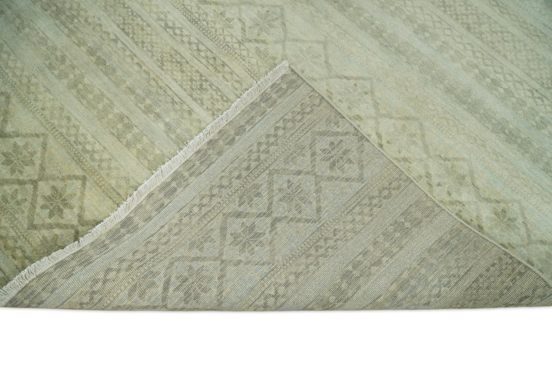 Antique faded 8x10 Vintage Oriental Traditional Olive and Beige Wool Area Rug | TRDCP547810 - The Rug Decor