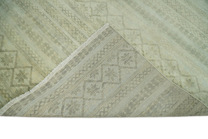 Antique faded 8x10 Vintage Oriental Traditional Olive and Beige Wool Area Rug | TRDCP547810 - The Rug Decor