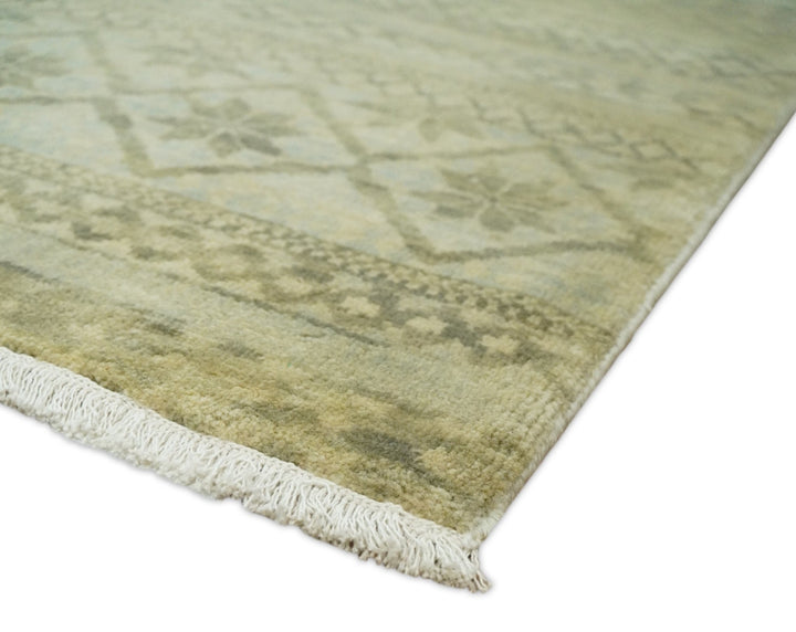 Antique faded 8x10 Vintage Oriental Traditional Olive and Beige Wool Area Rug | TRDCP547810 - The Rug Decor