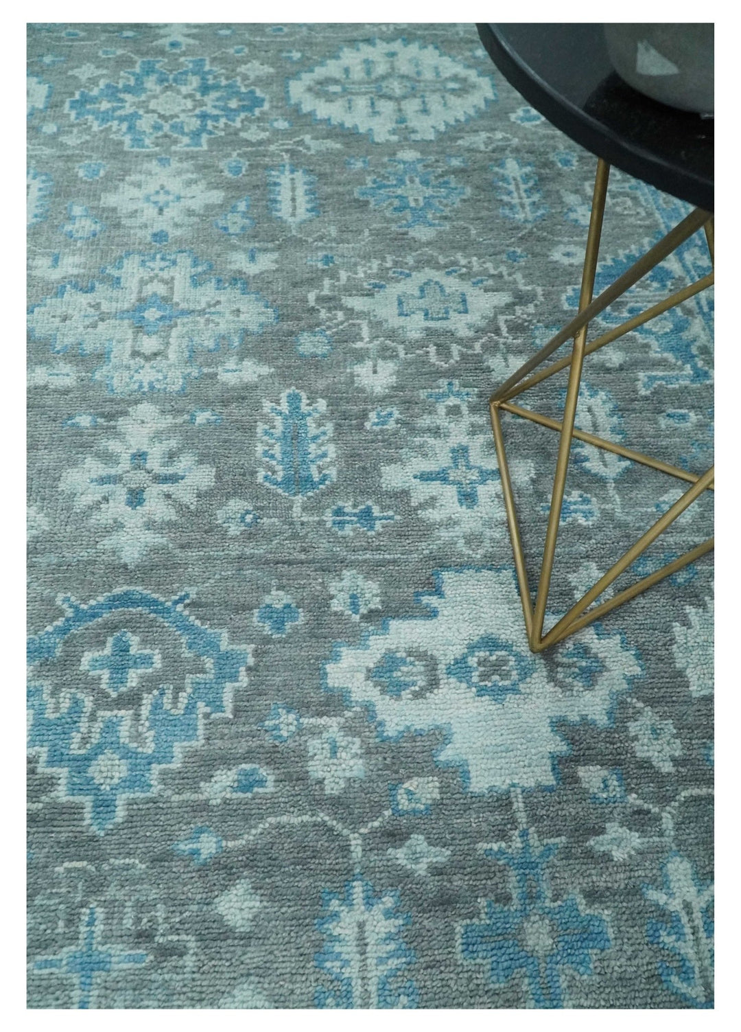 Antique Gray and Blue Hand Knotted 8x10 Oushak Turkish Wool Area Rug | TRD2792 - The Rug Decor