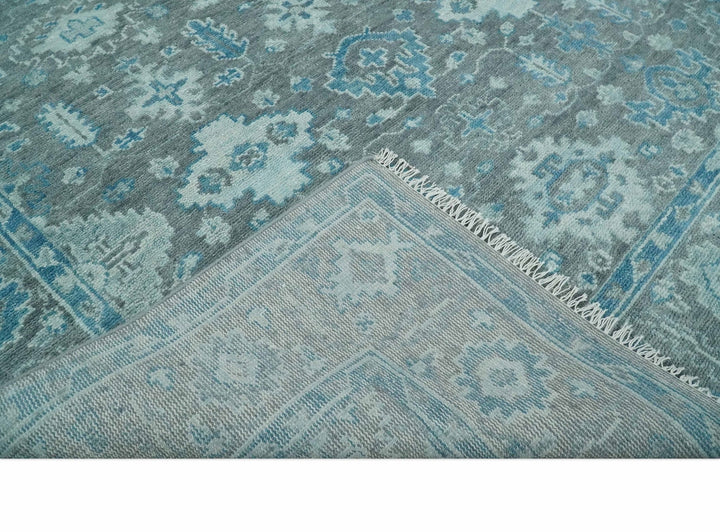 Antique Gray and Blue Hand Knotted 8x10 Oushak Turkish Wool Area Rug | TRD2792 - The Rug Decor