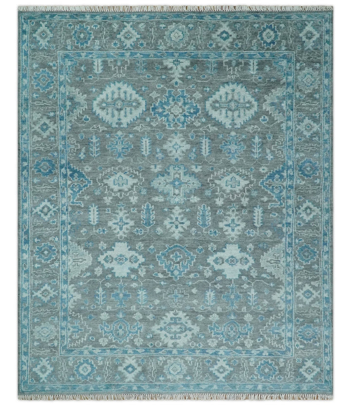 Antique Gray and Blue Hand Knotted 8x10 Oushak Turkish Wool Area Rug | TRD2792 - The Rug Decor