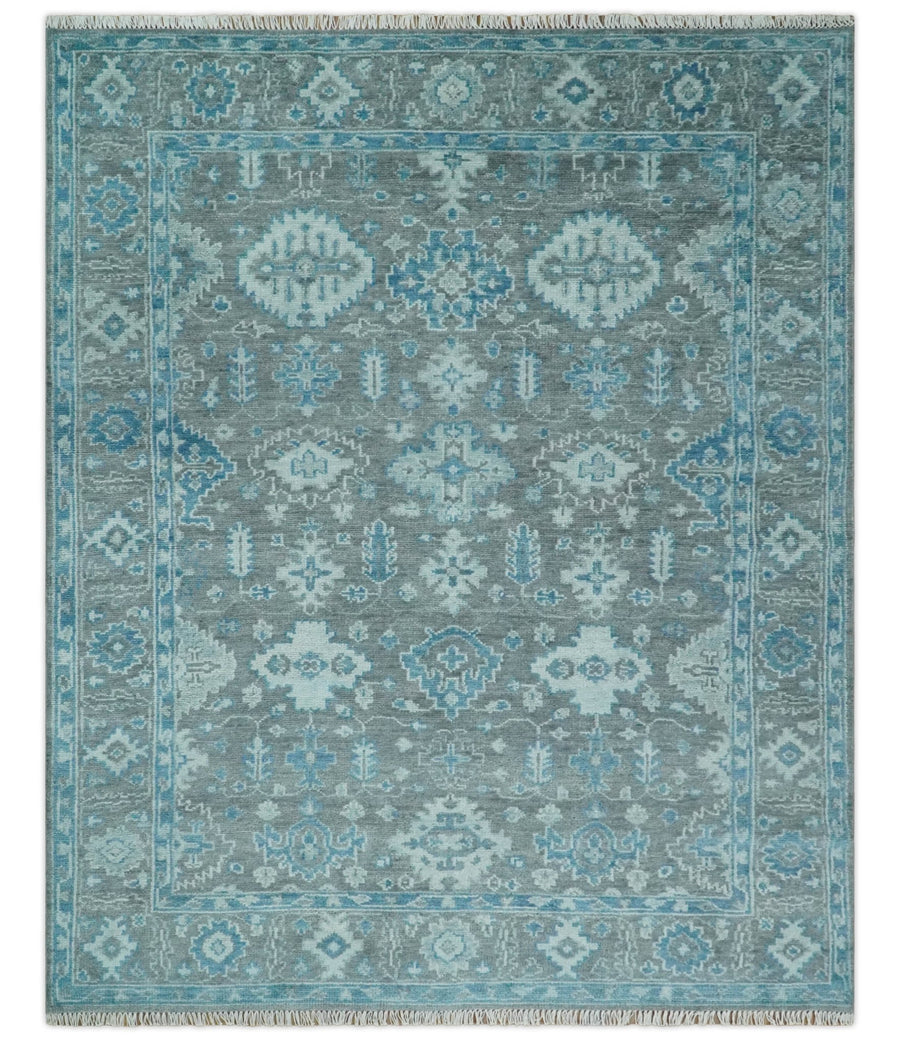 Antique Gray and Blue Hand Knotted 8x10 Oushak Turkish Wool Area Rug | TRD2792 - The Rug Decor