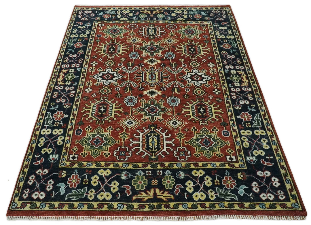 Antique Hand Knotted 5x8, 6x9, 8x10, 9x12, 10x14 and 12x15 Red and Blue Traditional Vintage Persian Oushak Wool Rug | TRDCP969 - The Rug Decor