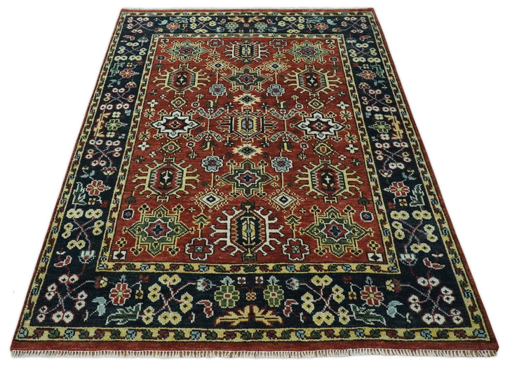 Antique Hand Knotted 5x8, 6x9, 8x10, 9x12, 10x14 and 12x15 Red and Blue Traditional Vintage Persian Oushak Wool Rug | TRDCP969 - The Rug Decor