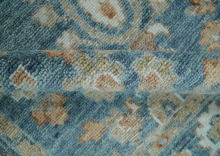 Antique Hand Knotted 8x10 Blue, Beige and Rust Traditional Oushak Wool Rug | TRD2782810S - The Rug Decor