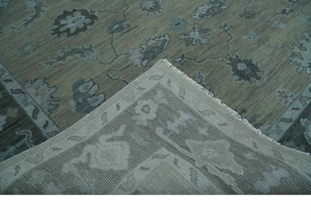 Antique Hand Knotted Oushak Beige, Charcoal and Silver Traditional Area Rug - The Rug Decor