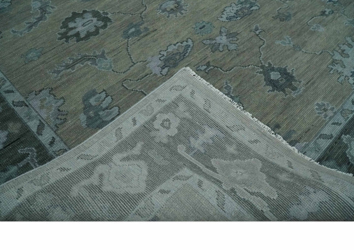 Antique Hand Knotted Oushak Beige, Charcoal and Silver Traditional Area Rug - The Rug Decor