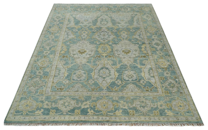 Antique Hand Knotted Teal Green and Beige Traditional Persian Turkish Oushak Wool Rug, 6x9, 8x10, 9x12, 10x14 and 12x15 | TRDCP1044 - The Rug Decor
