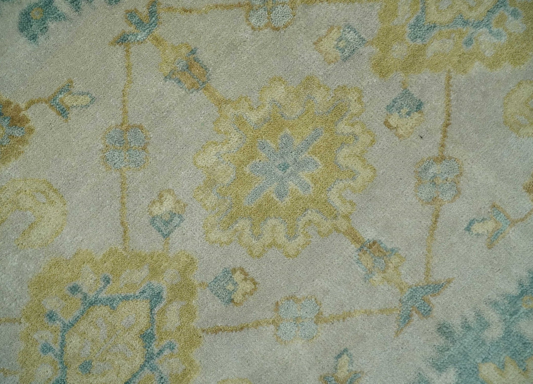 Antique look 8x10 Ivory, Emerald Green and Beige Hand Knotted Oushak Area Rug | TRDCP1196810 - The Rug Decor