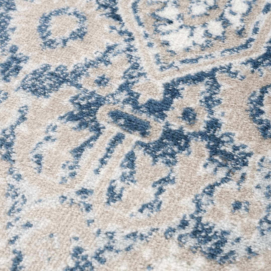 Antique look Beige, Blue and Ivory Traditional Heriz Design Medallion Turkish Area Rug - The Rug Decor