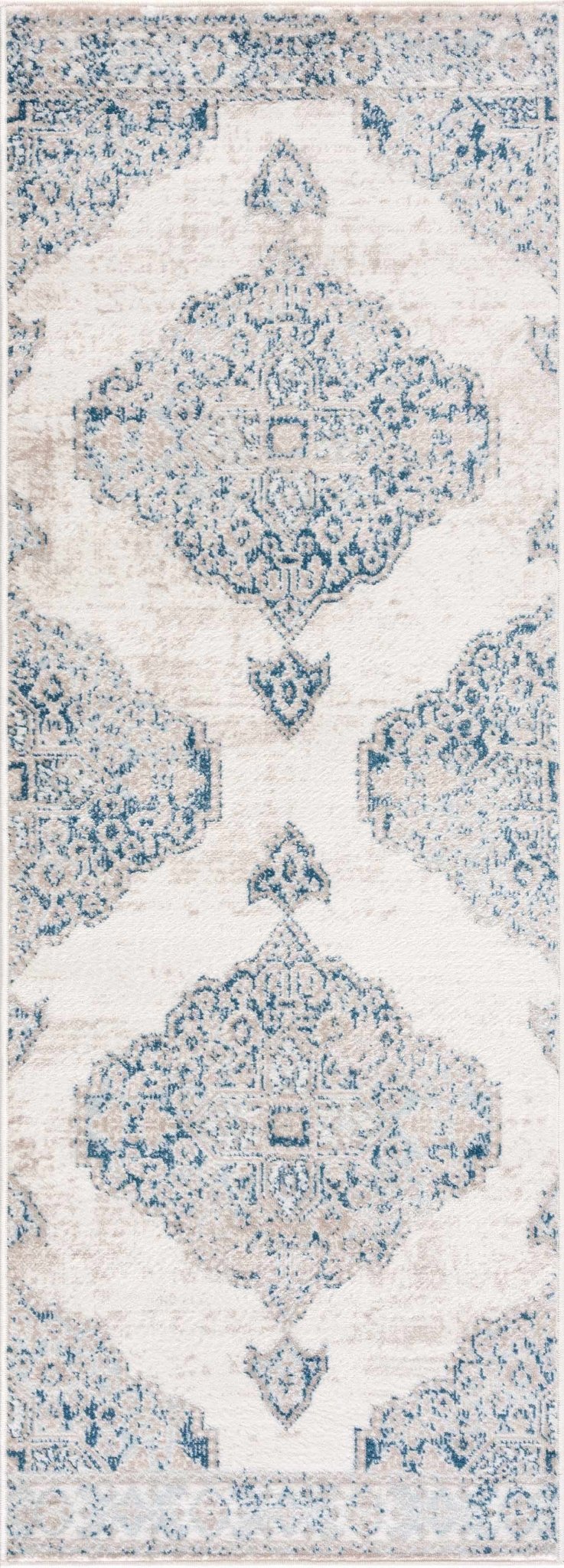 Antique look Beige, Blue and Ivory Traditional Heriz Design Medallion Turkish Area Rug - The Rug Decor