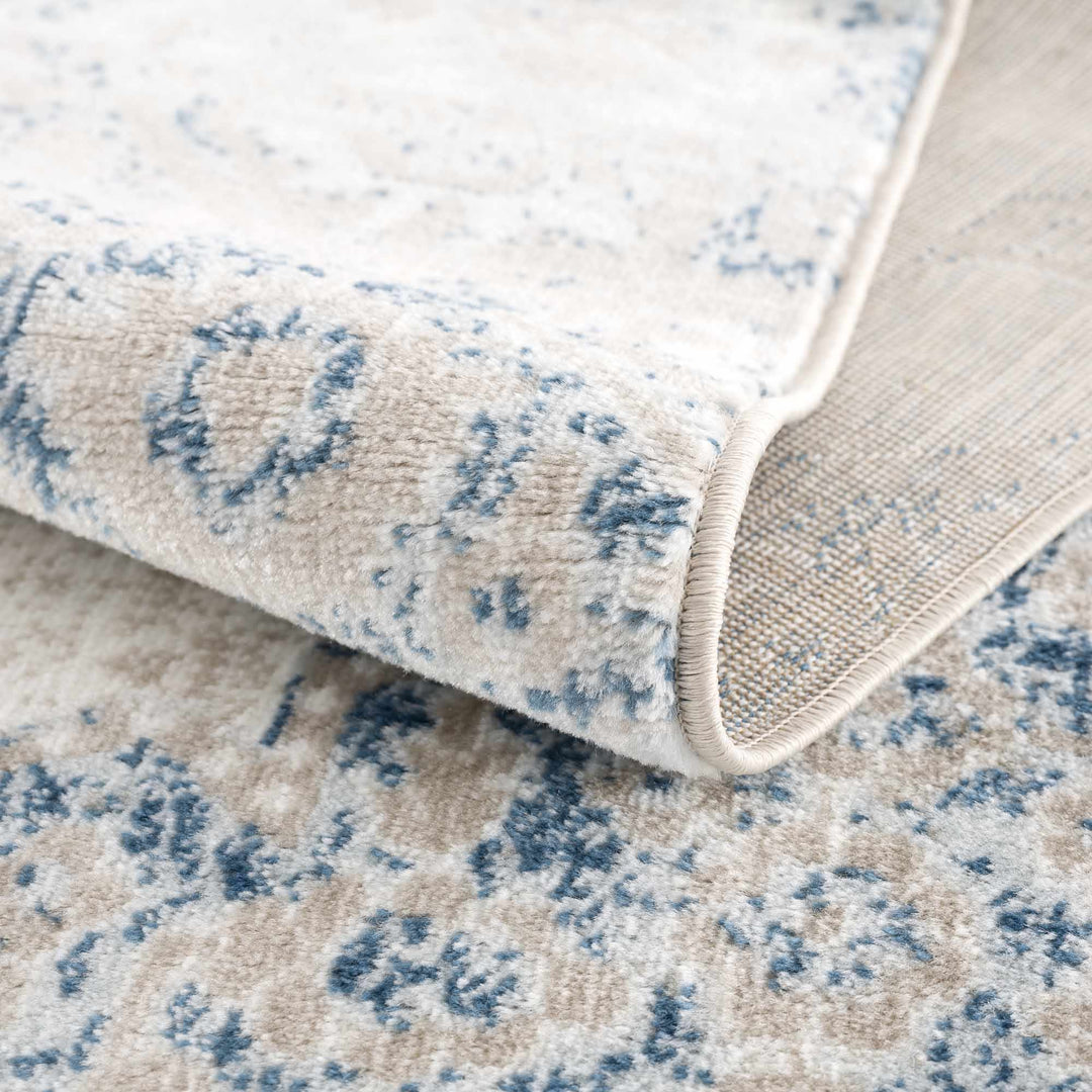 Antique look Beige, Blue and Ivory Traditional Heriz Design Medallion Turkish Area Rug - The Rug Decor