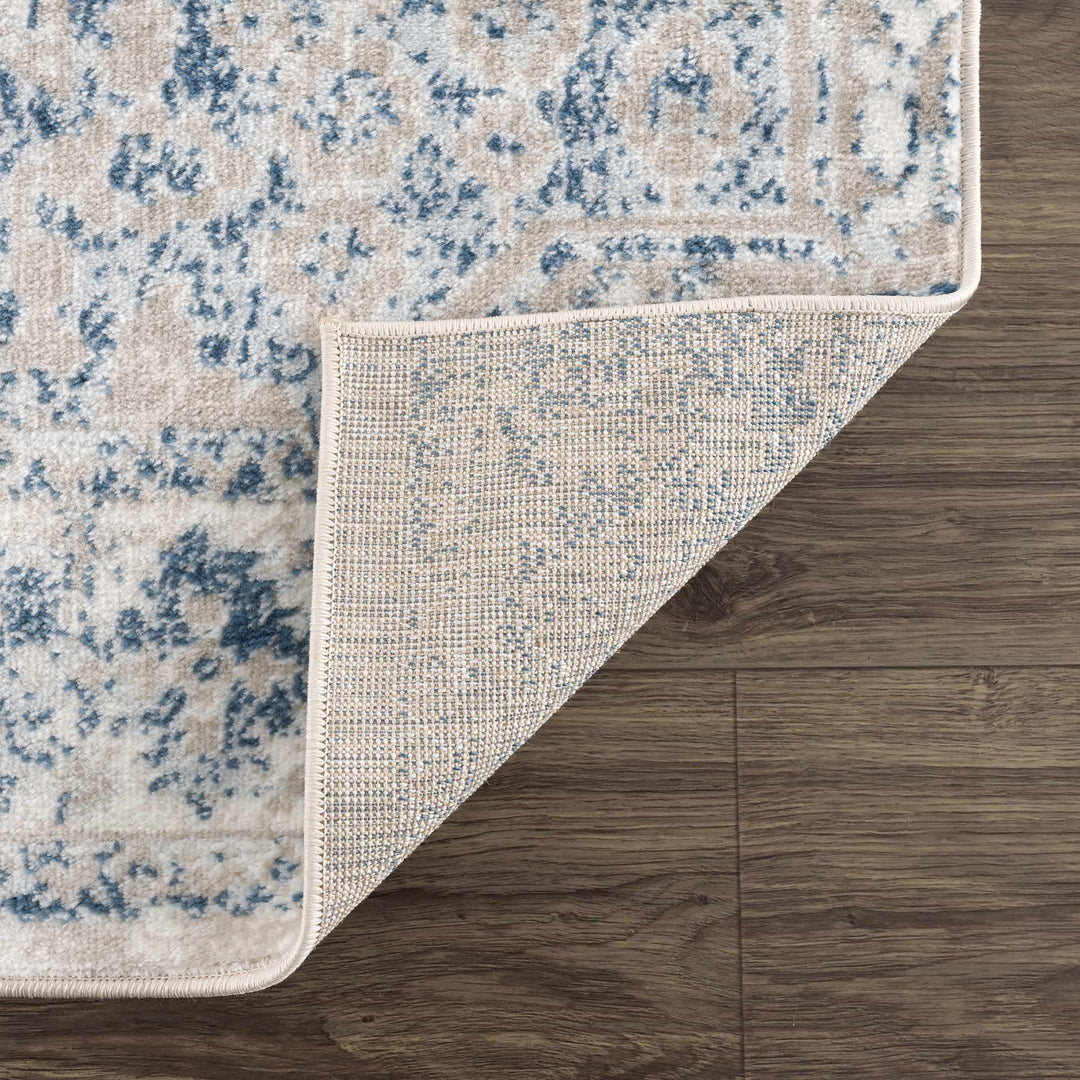Antique look Beige, Blue and Ivory Traditional Heriz Design Medallion Turkish Area Rug - The Rug Decor