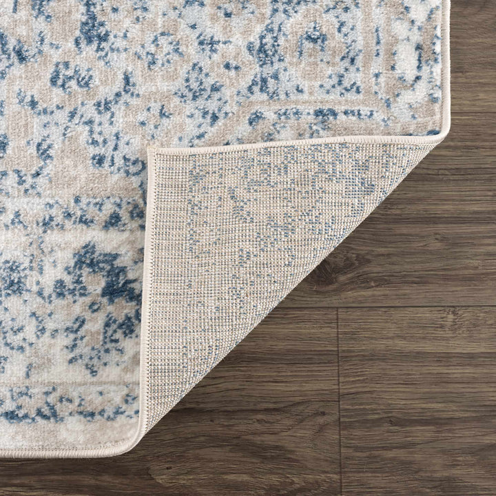 Antique look Beige, Blue and Ivory Traditional Heriz Design Medallion Turkish Area Rug - The Rug Decor