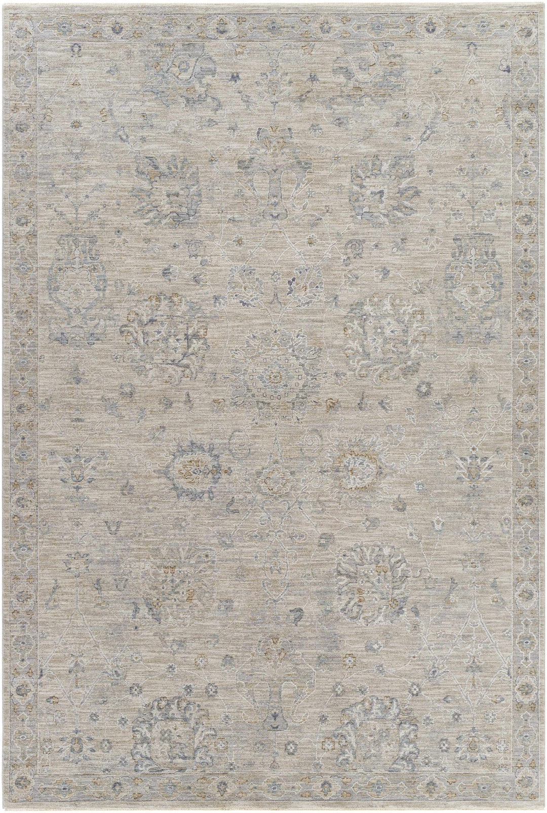 Antique Look Floral Beige and Charcoal Traditional Design Area Rug - The Rug Decor