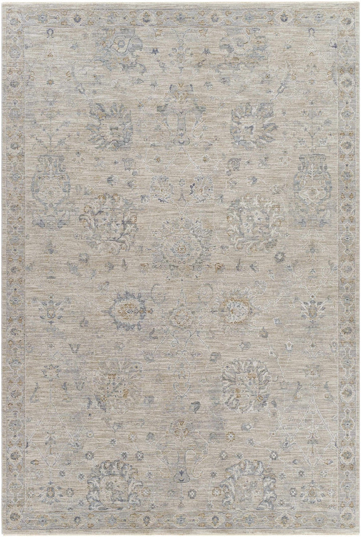 Antique Look Floral Beige and Charcoal Traditional Design Area Rug - The Rug Decor