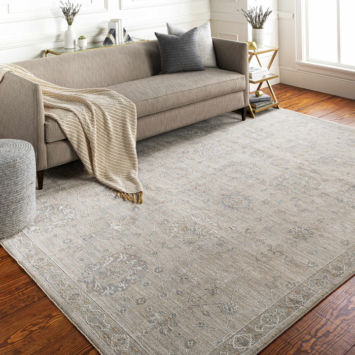 Antique Look Floral Beige and Charcoal Traditional Design Area Rug - The Rug Decor