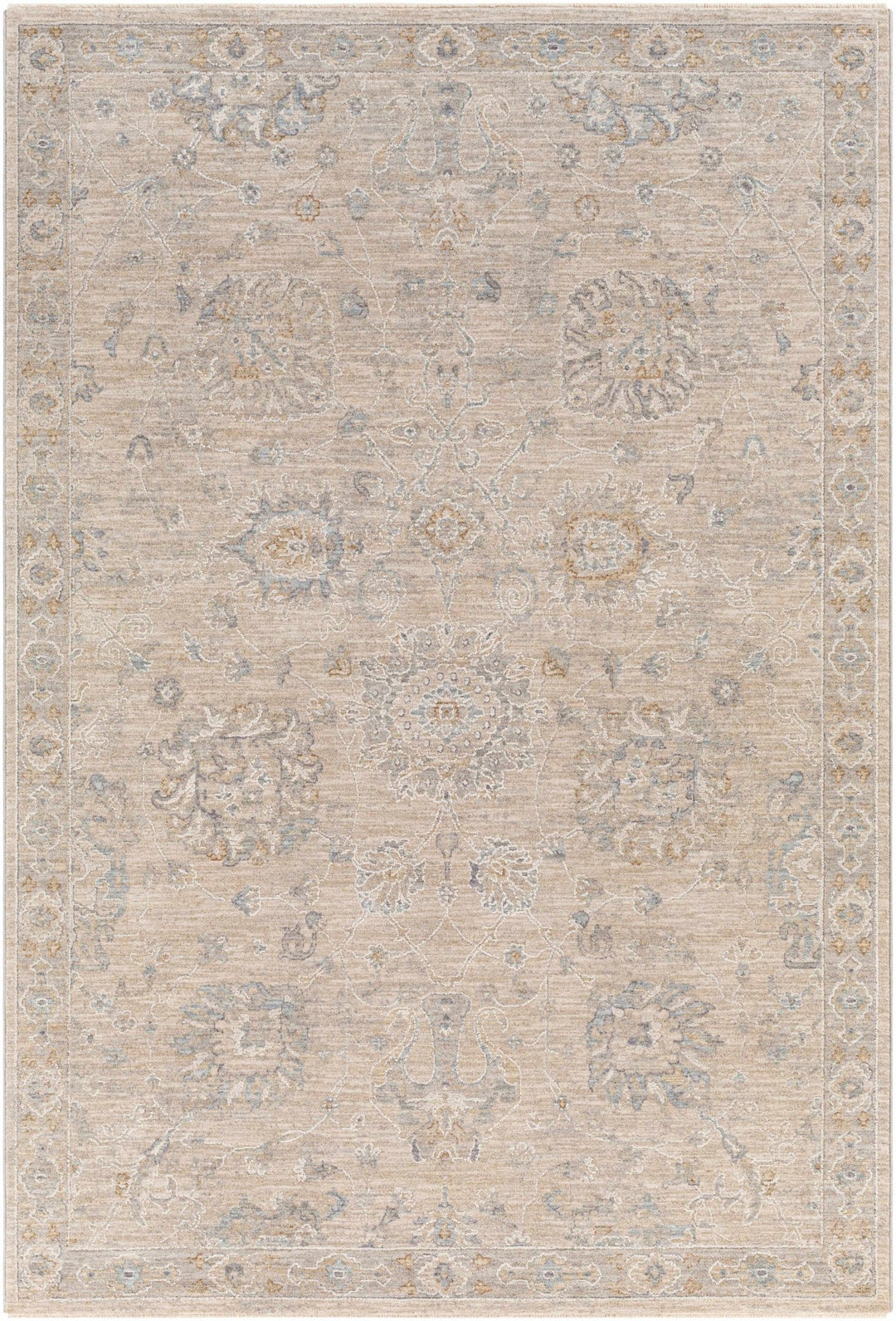Antique Look Floral Beige and Charcoal Traditional Design Area Rug - The Rug Decor