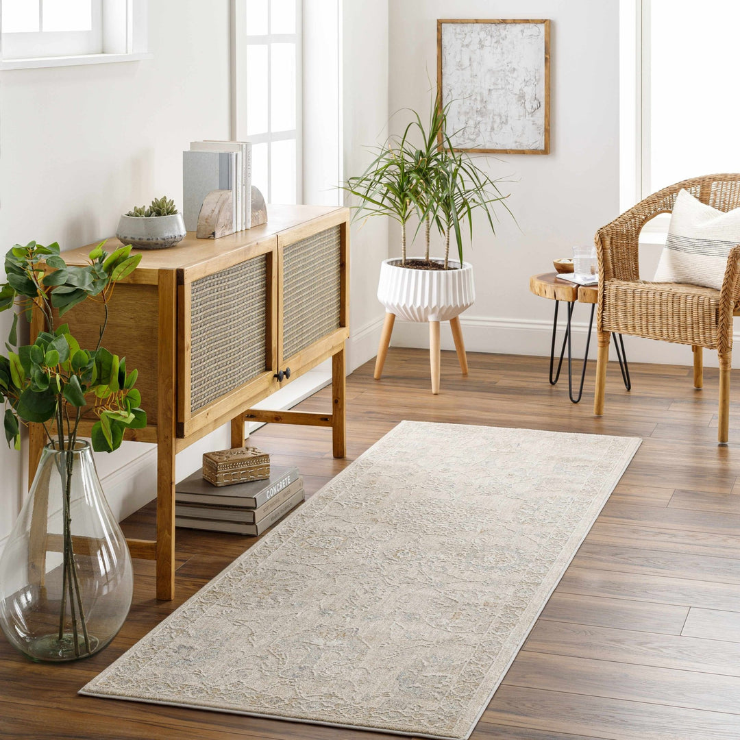 Antique Look Floral Beige and Charcoal Traditional Design Area Rug - The Rug Decor