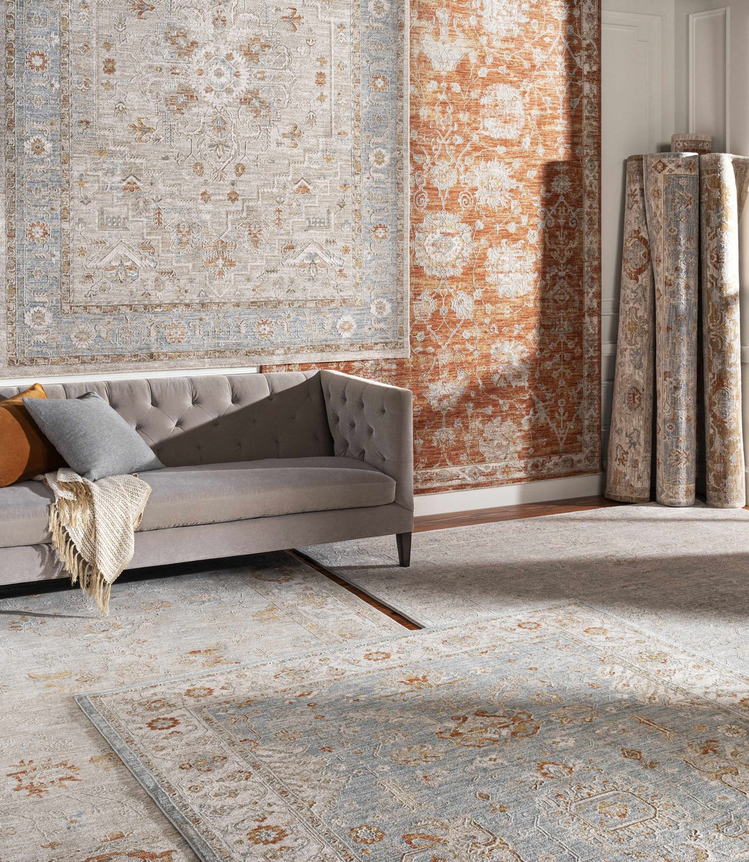 Antique Look Floral Beige and Charcoal Traditional Design Area Rug - The Rug Decor