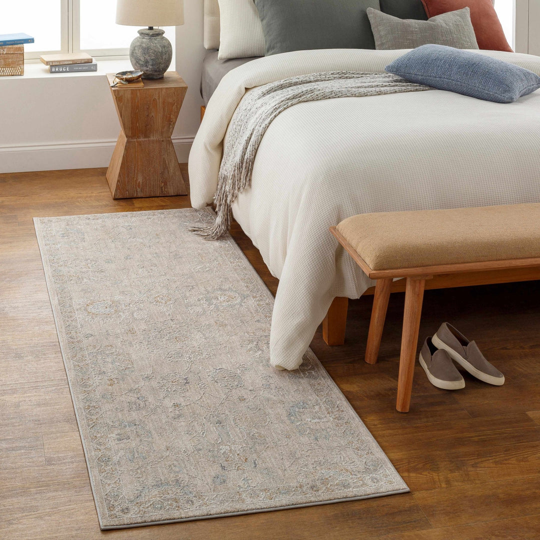 Antique Look Floral Beige and Charcoal Traditional Design Area Rug - The Rug Decor