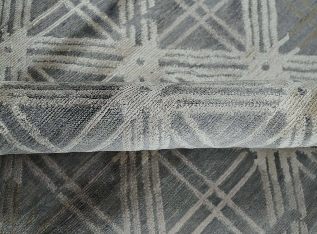 Antique look Gray and Ivory Geometrical Stripes Pattern Hand loom Viscose wool Area Rug - The Rug Decor