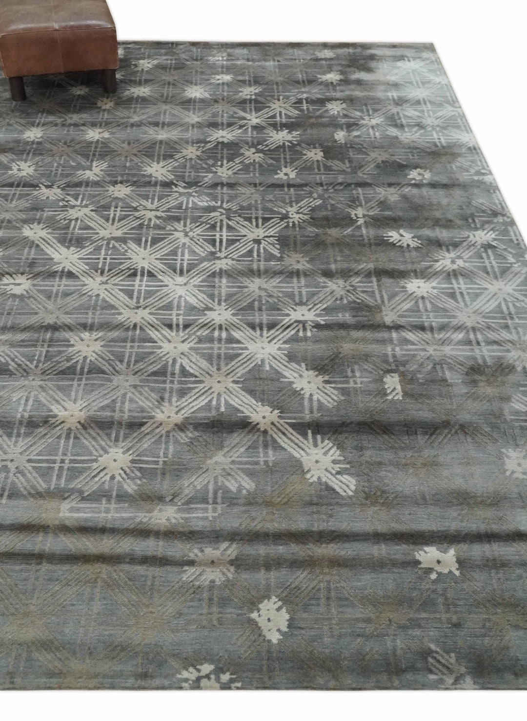 Antique look Gray and Ivory Geometrical Stripes Pattern Hand loom Viscose wool Area Rug - The Rug Decor