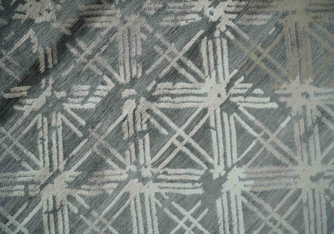 Antique look Gray and Ivory Geometrical Stripes Pattern Hand loom Viscose wool Area Rug - The Rug Decor