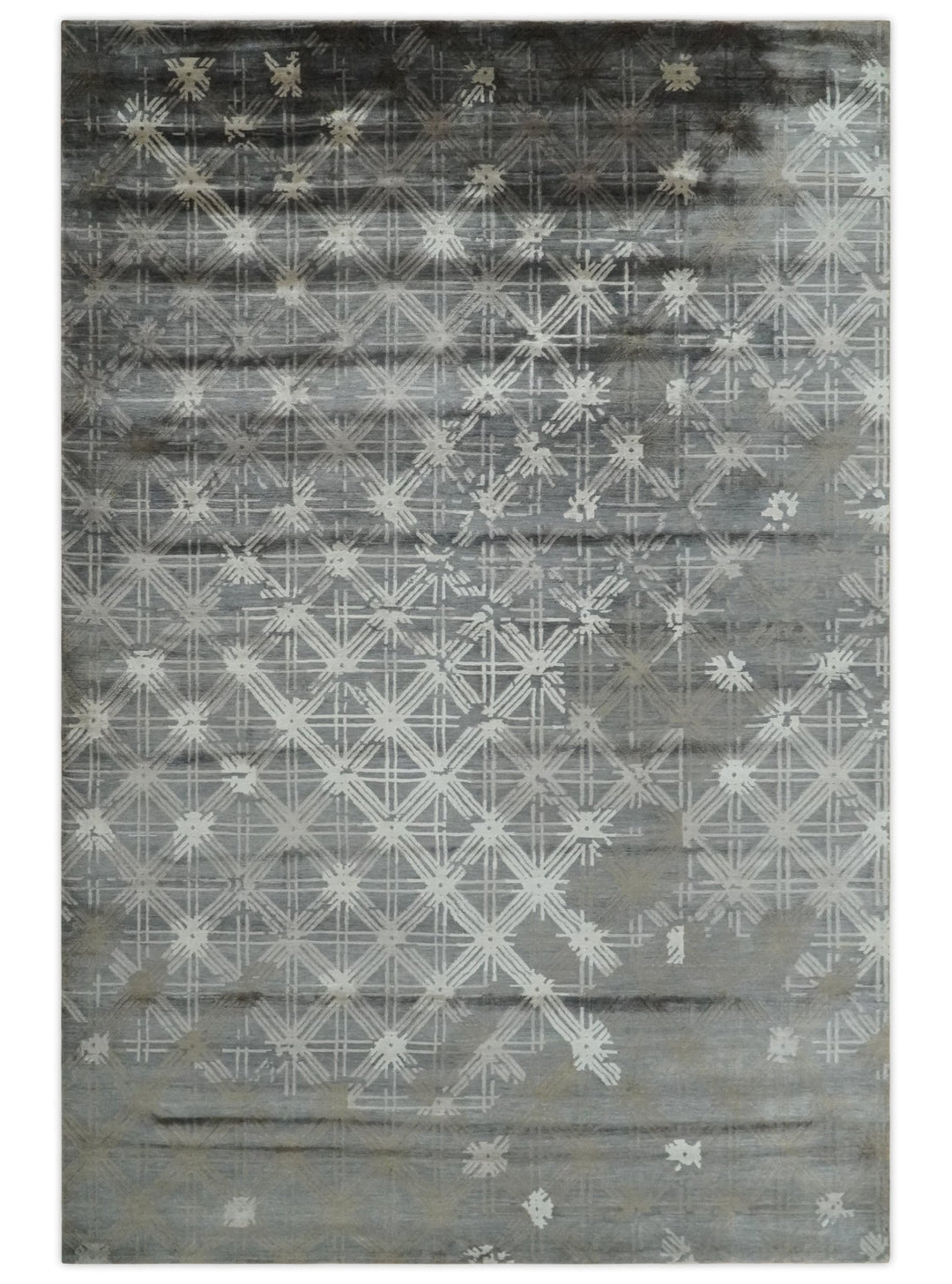 Antique look Gray and Ivory Geometrical Stripes Pattern Hand loom Viscose wool Area Rug - The Rug Decor